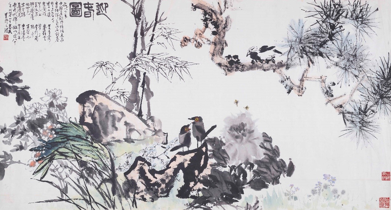 <h2>迎春图</h2><p>作者：李可染、李苦禅、黄永玉、萧淑芳、许麟庐、田世光等，吴作人题</p><p>创作年代：1980年</p><p>规格：96cm×180cm</p><p>品类：中国画</p>